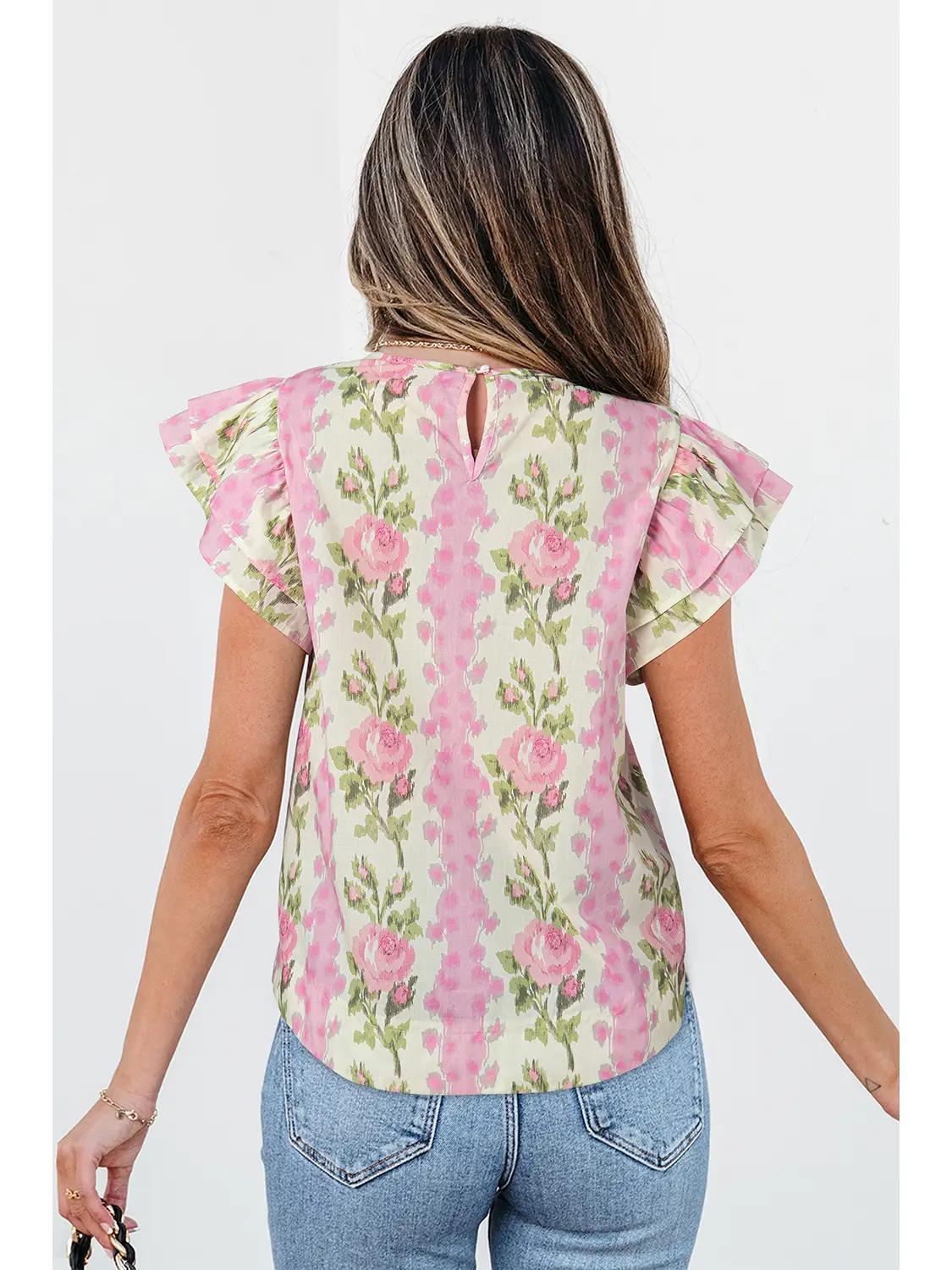 Sassy Floral Print Ruffled Sleeve Top