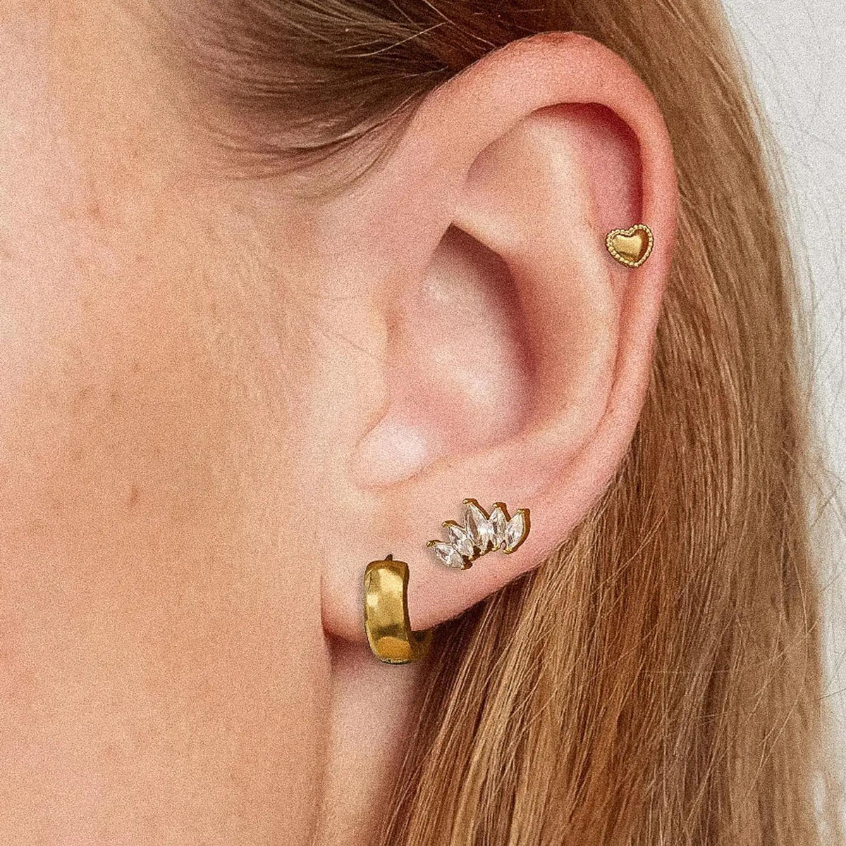 Anouk 18K Gold Non-Tarnish Hearts, Hoops &Cz Earring
