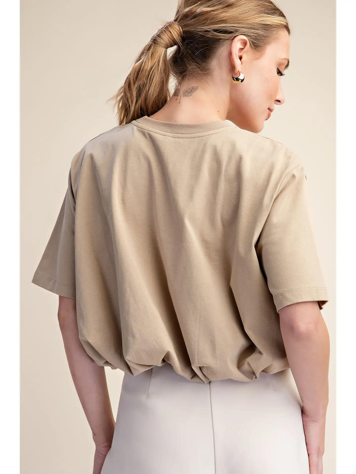 Cropped Bubble Hem T-Shirt- Taupe