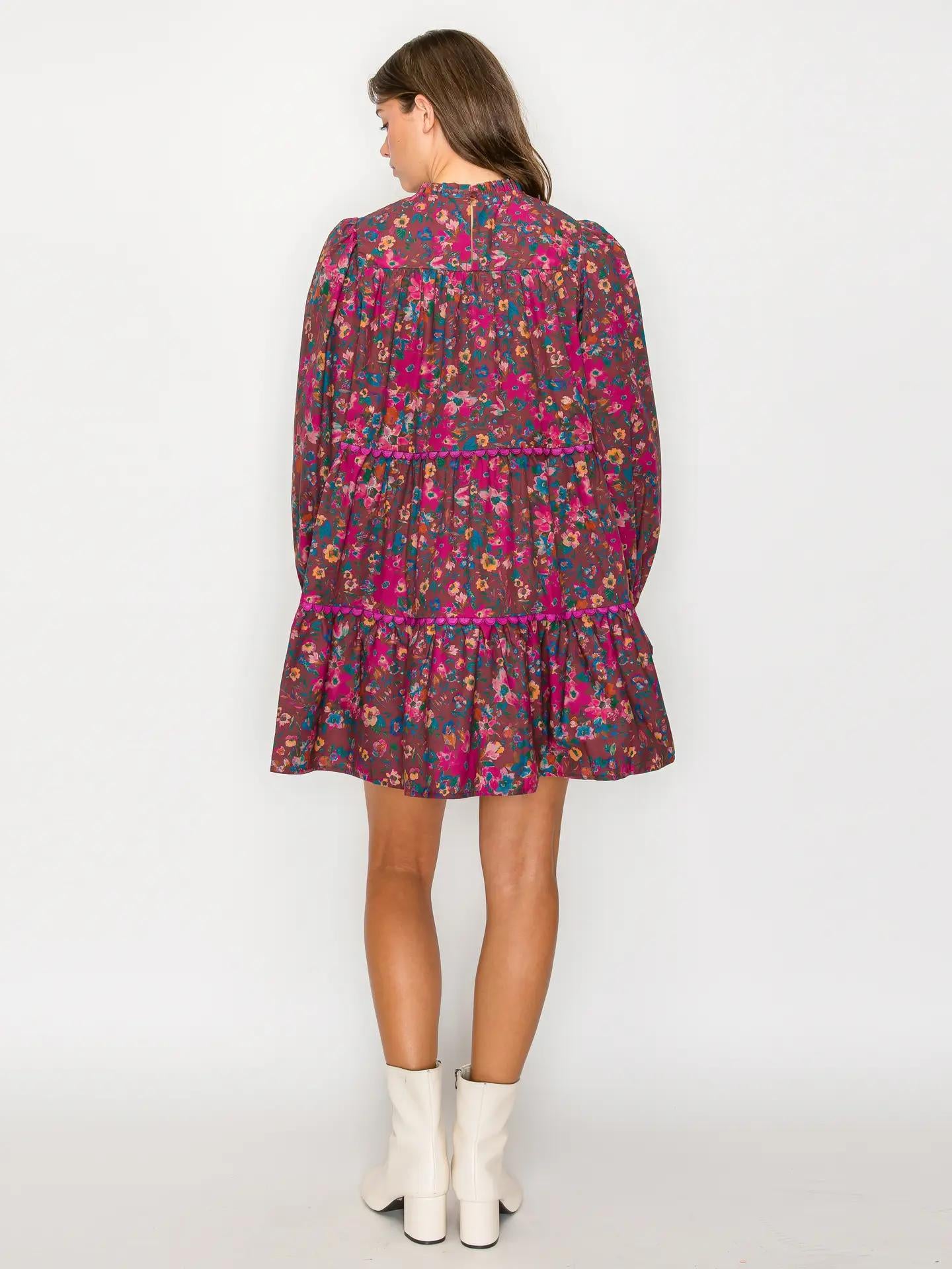 Full Bloom Wild Flower Print Cotton Mini Dress