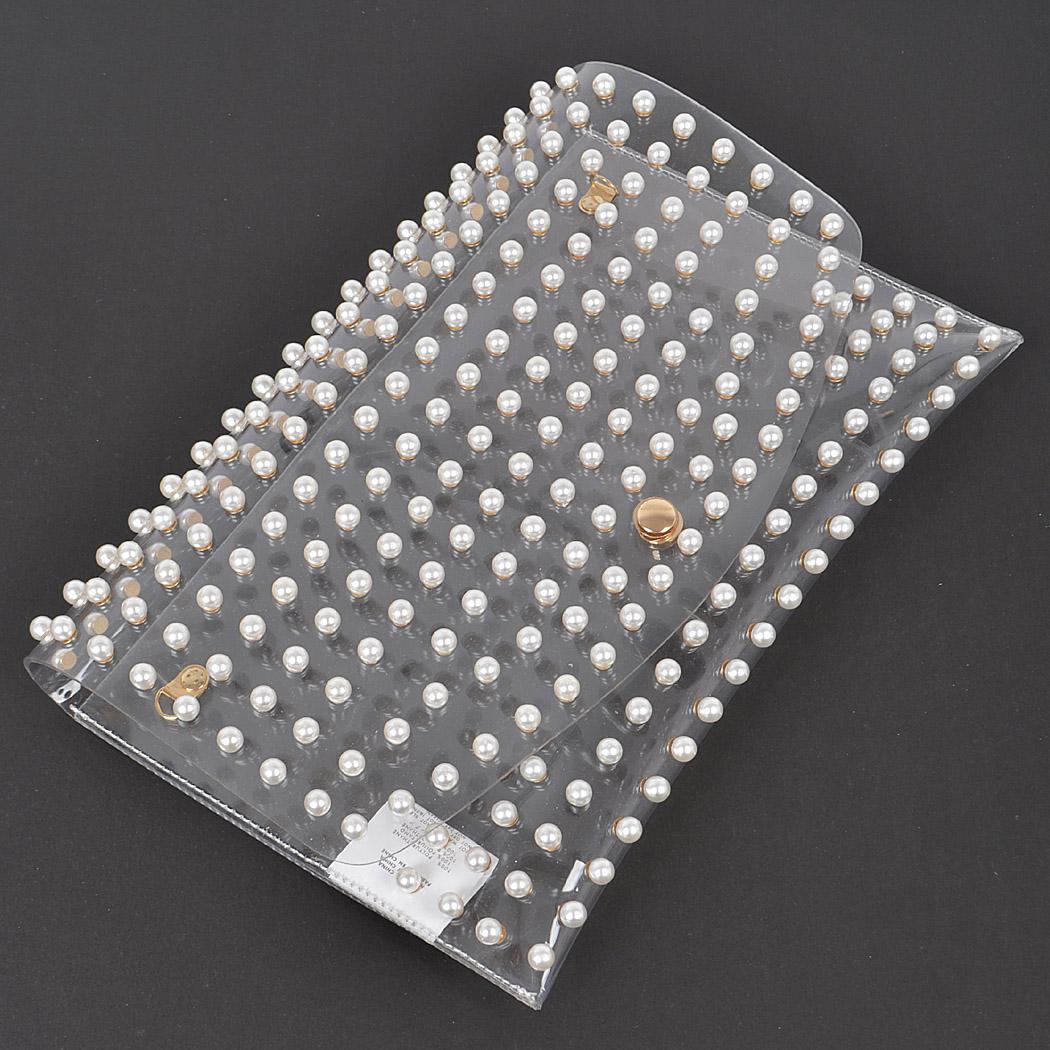 Pearl Studded Transparent Envelope Clutch