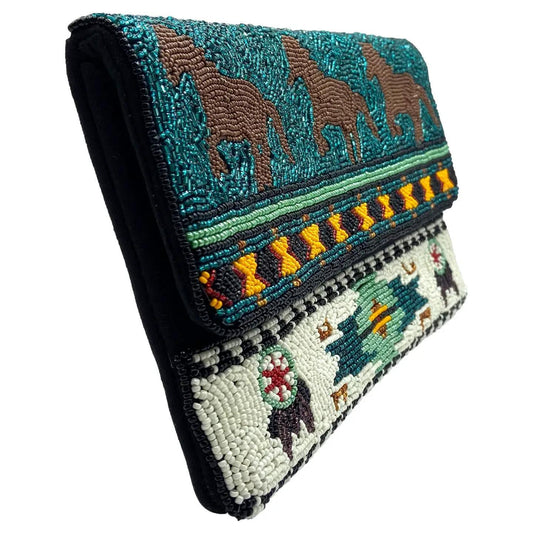 Boho Western Horses Beaded Clutch
