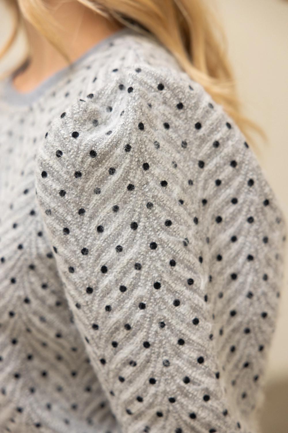 Long Pleated Puff Sleeve Polkadot Top