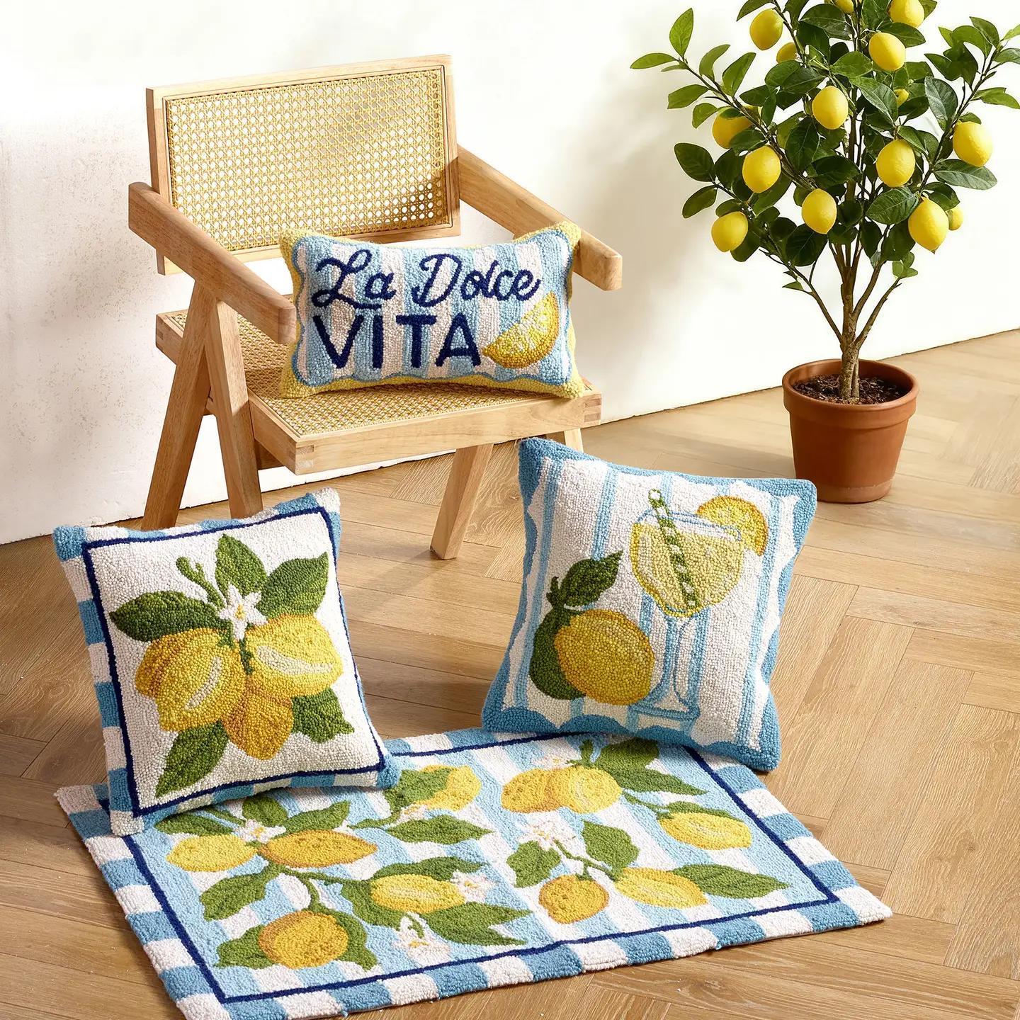 Summer Lemon Bunch Hook Pillow