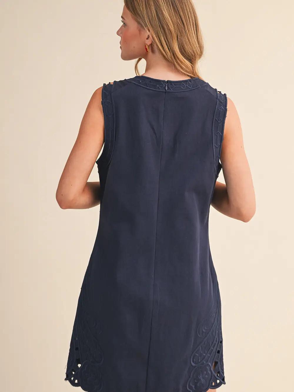 Embroidered Shift Dress with Cut-Out