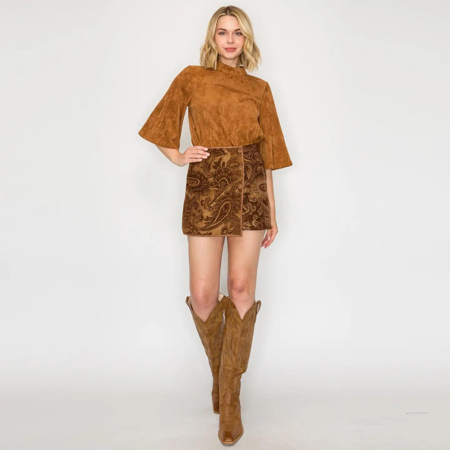 Rust & Romance Camel Suede Top