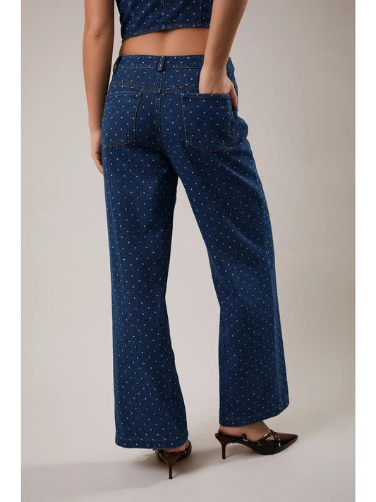 Mid-Rise Polka Dot Denim Pants