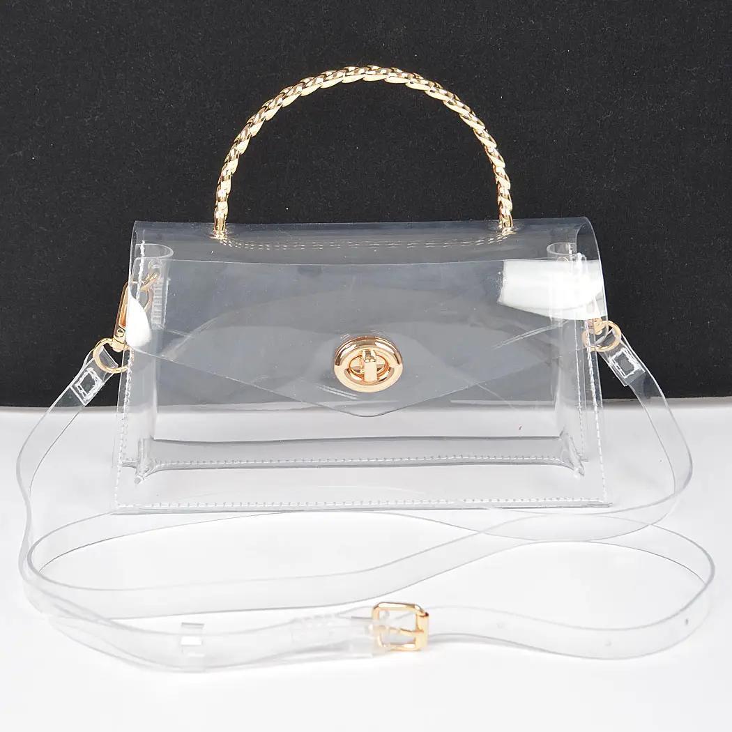 Transparent Metal Handle Flap Clutch