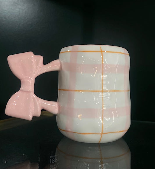 Pink Plaid Bow Mug
