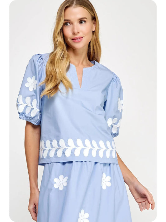 Flower Embroidery Cotton Top