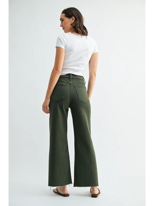 Scissor Cut Wide Leg Jean - Dark Olive