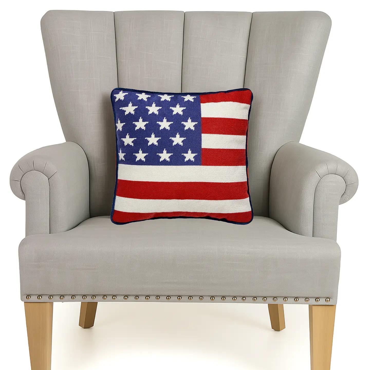 American Flag Embroidered Pillow