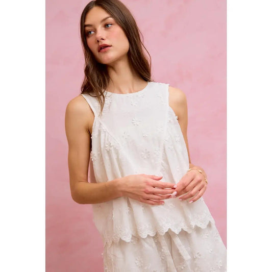 3D Floral Ruched Sleeveless Top