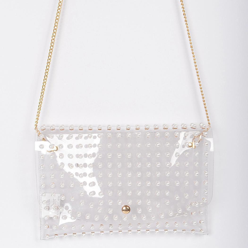 Pearl Studded Transparent Envelope Clutch