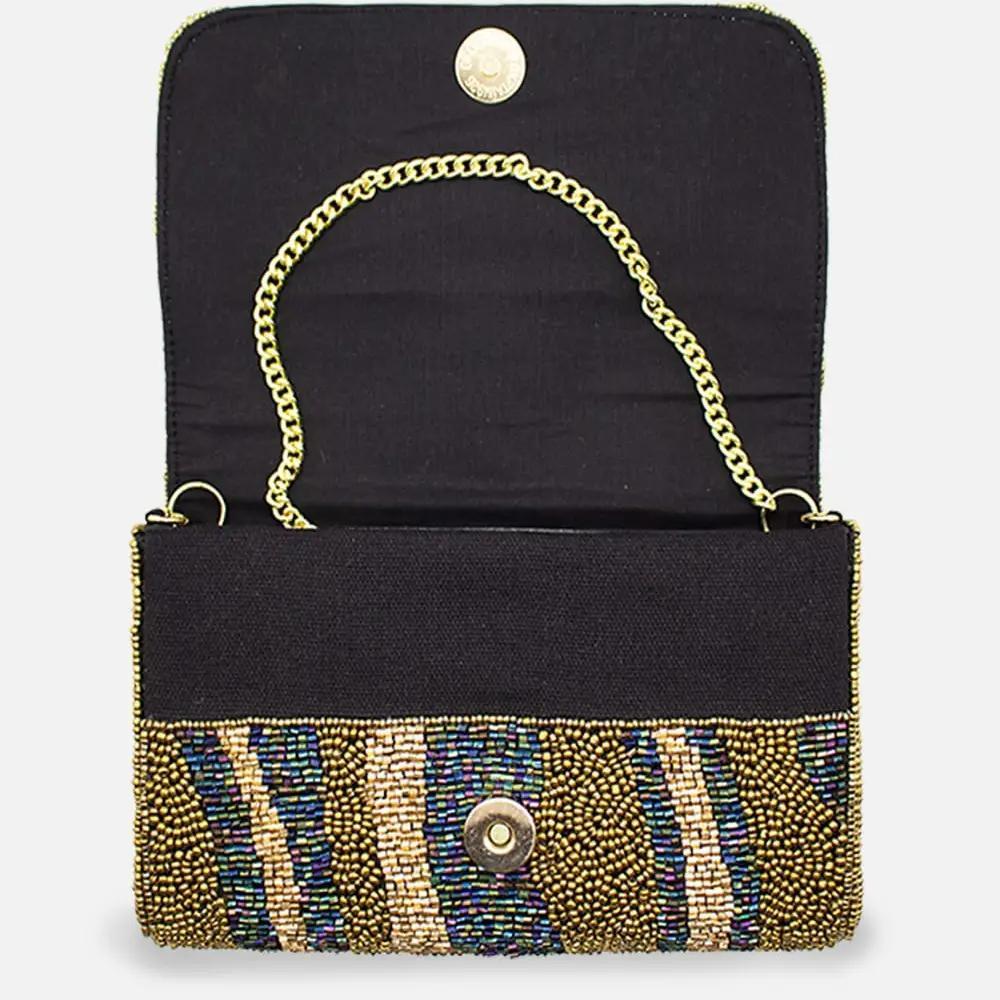 Iridescent Bronze Beaded Rectangular Clutch