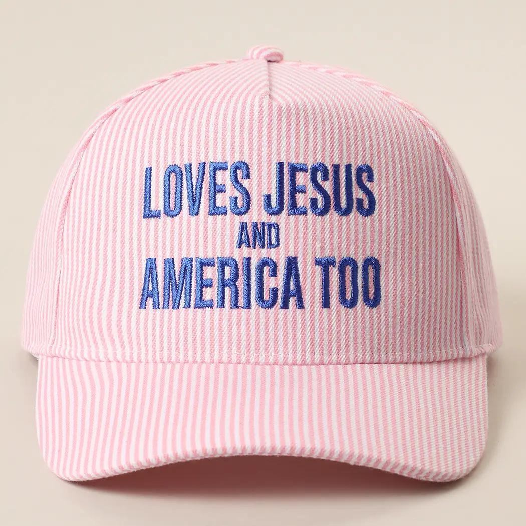Loves Jesus and America Too Embroidered Seersucker Hat