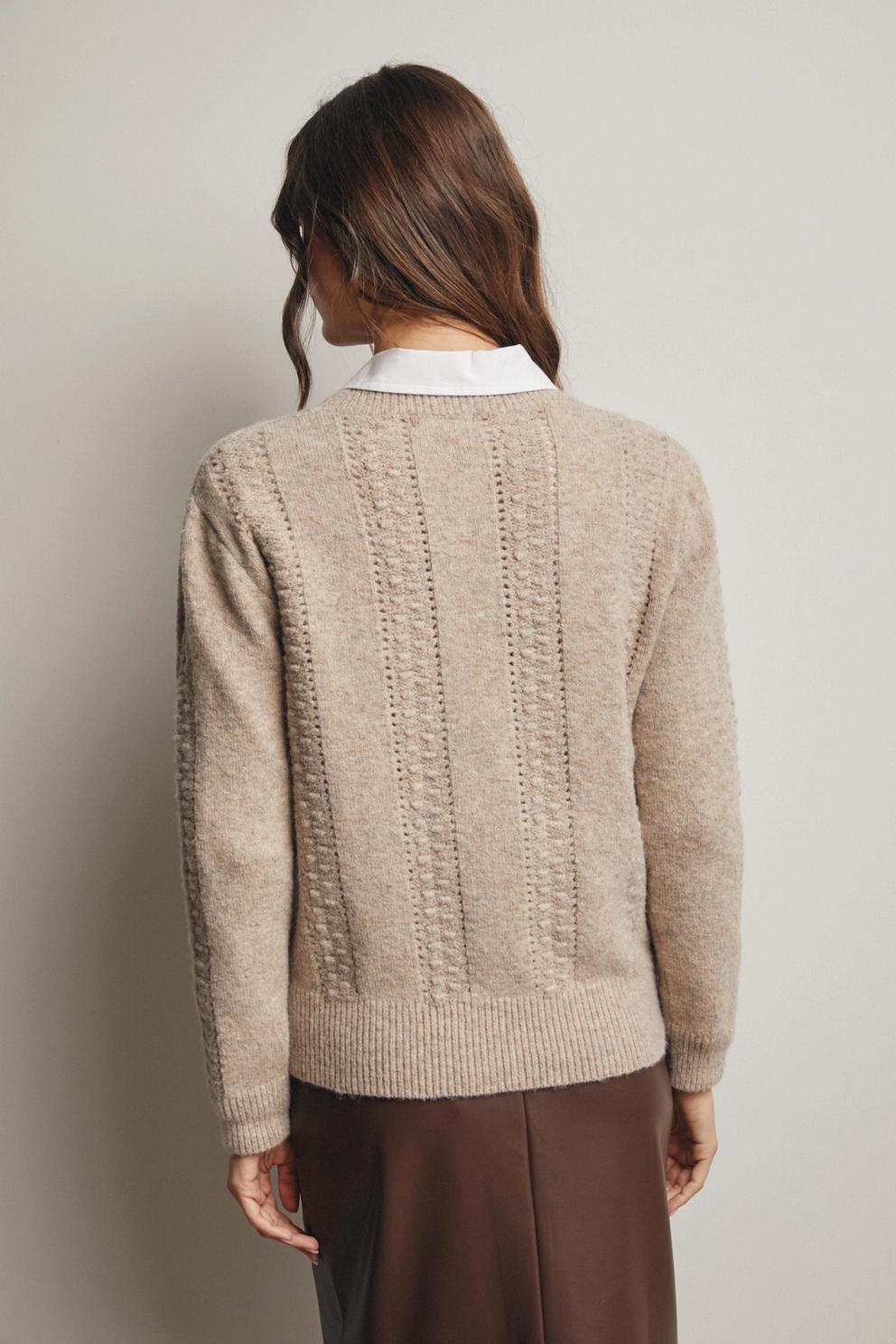 Textured Cable Stitch Pullover Sweater (Taupe)