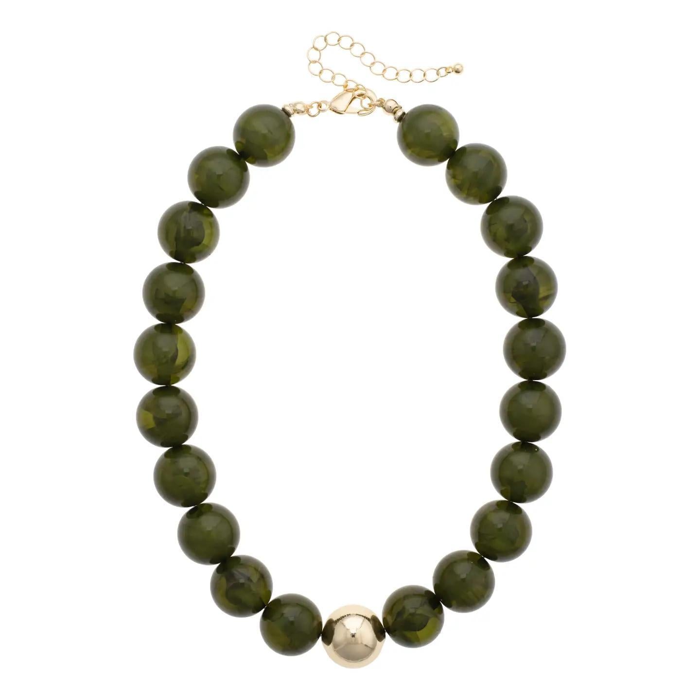 Marjorie Fall Beaded Necklace- Dk Green