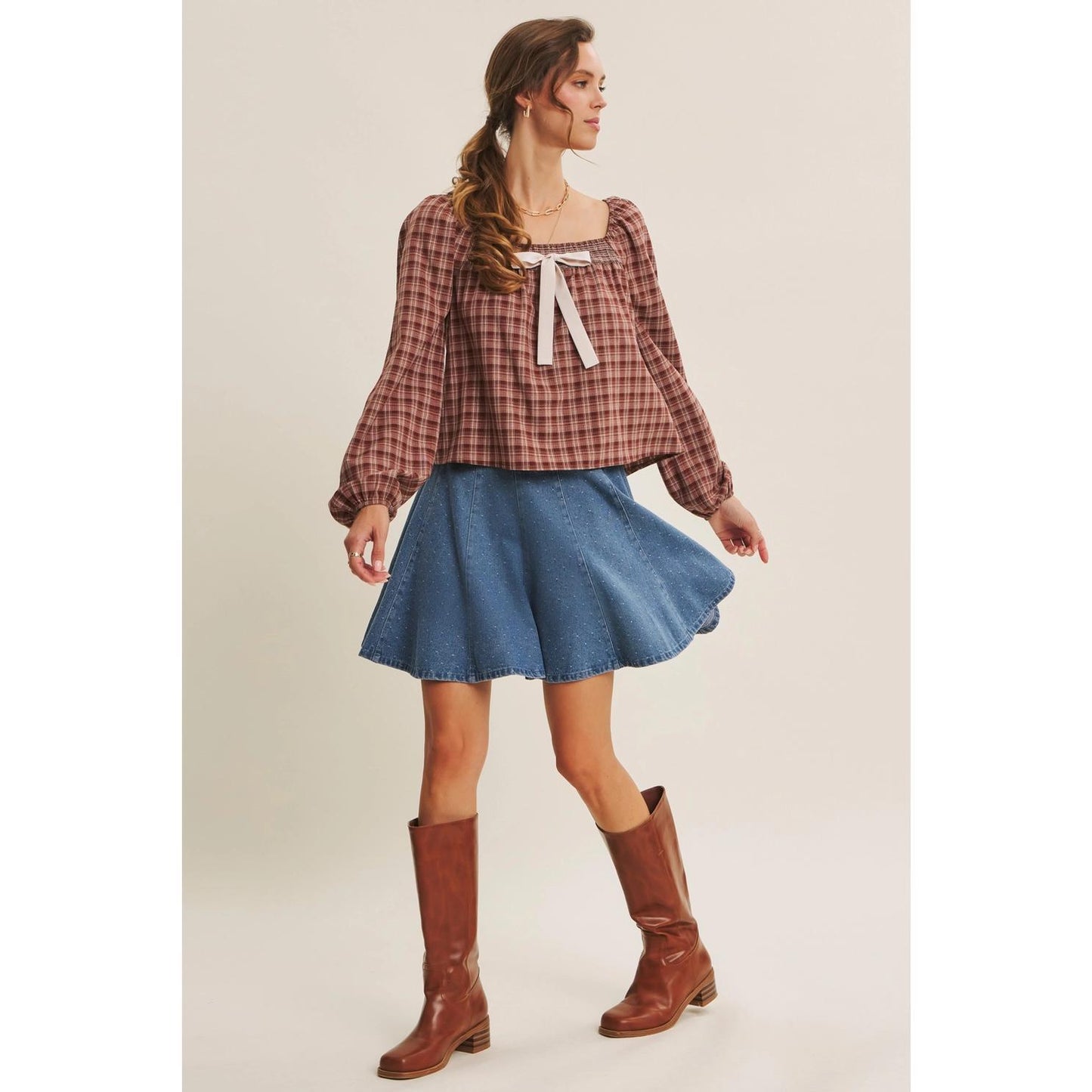 Flirty Mineral-Washed Polka Dot Denim Flare