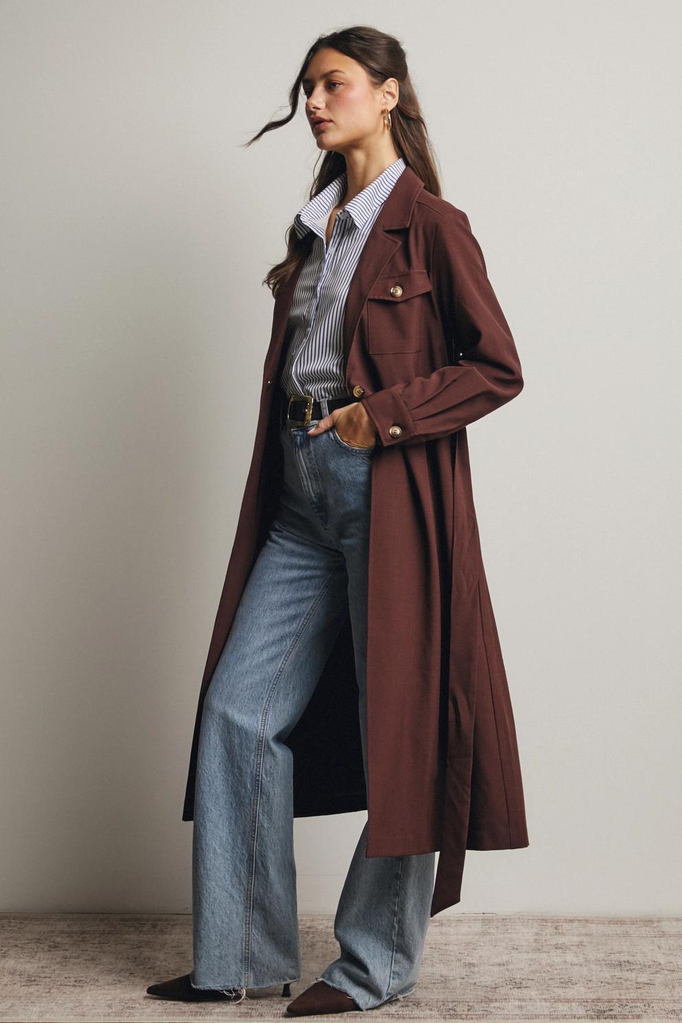 Double Pocket Belted Trench Coat (Chestnut)