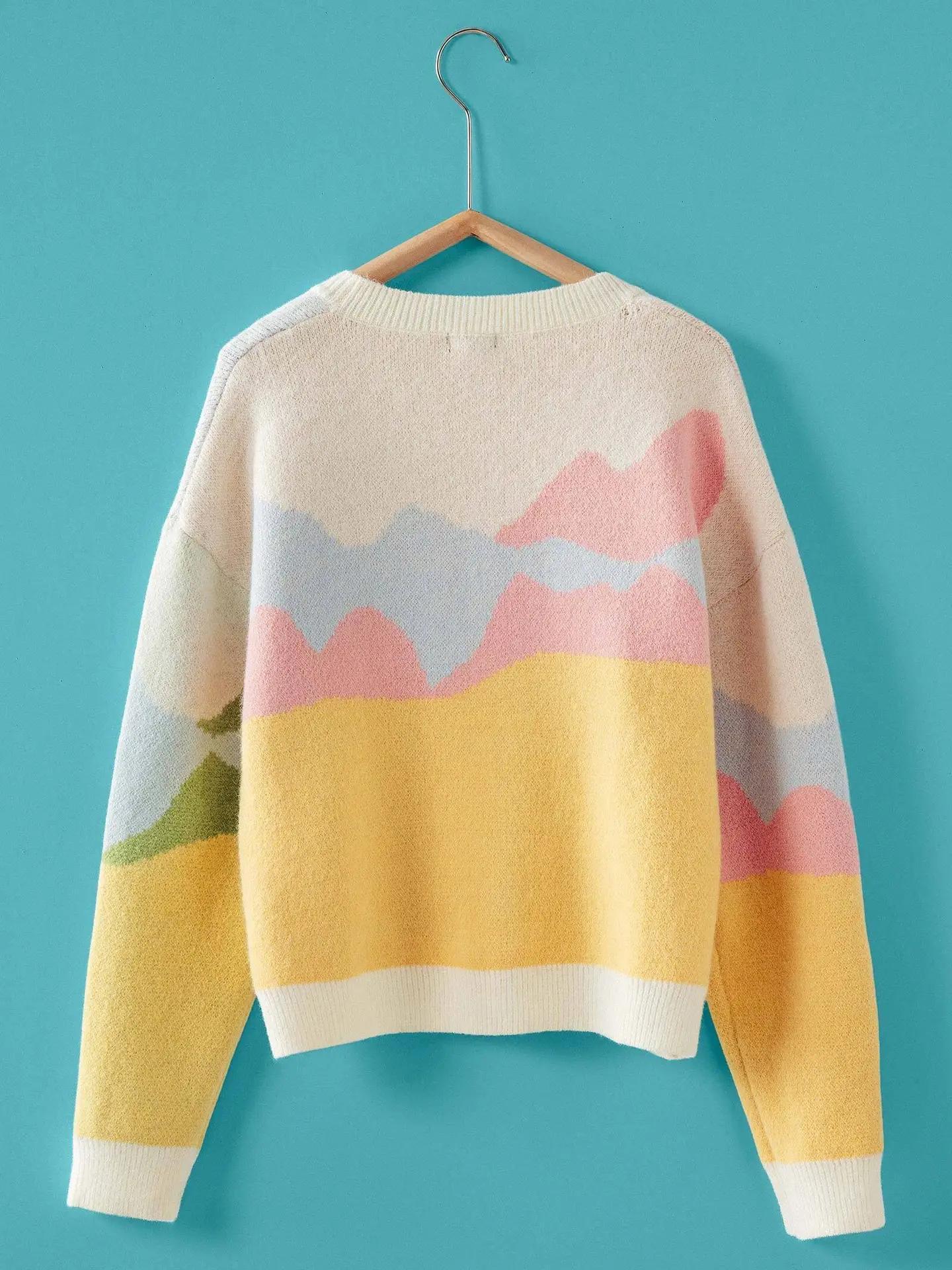 Landscape Horse Jacquard Knit Cardigan