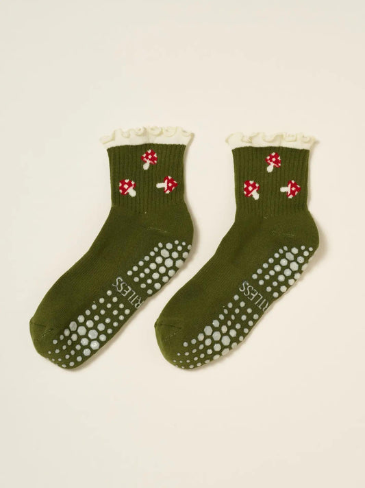 Mushroom Ruffle Grip Sock, Pilates Socks