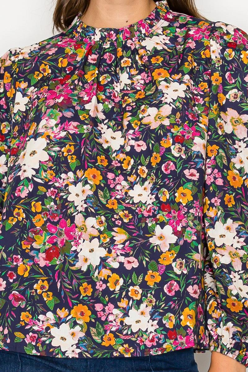 Beautiful Fall Wild Flower Print Cotton Blouse