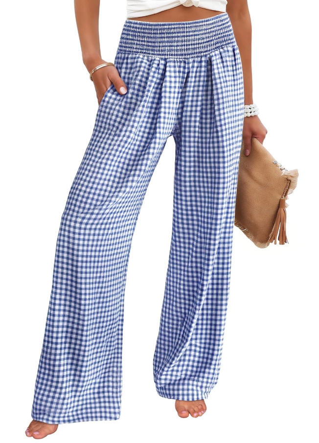 Gingham High Waist Wide Leg Pants