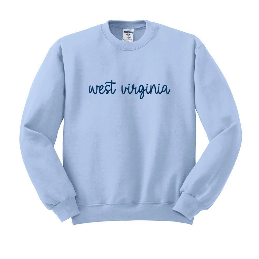 Script West Virginia Embroidered Sweatshirt (Light Blue)