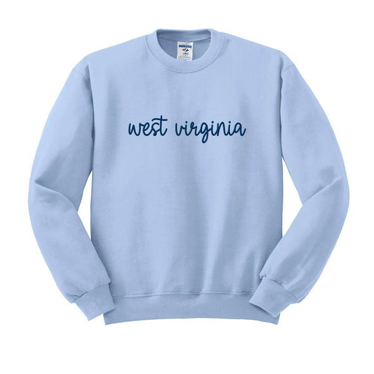 Script West Virginia Embroidered Sweatshirt (Light Blue)