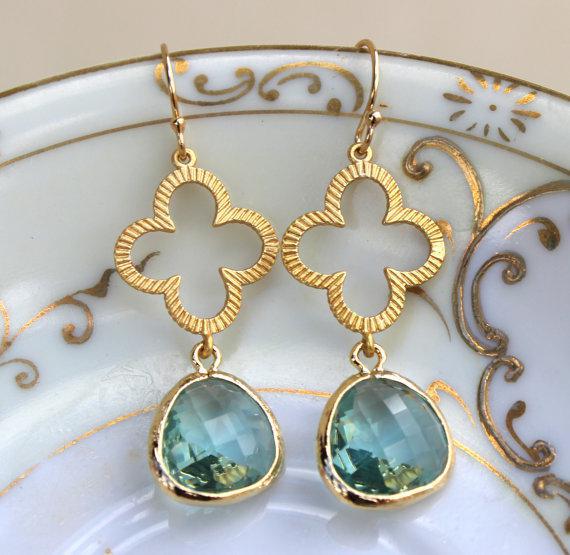 Prasiolite Green Gold Clover Quatrefoil Earrings