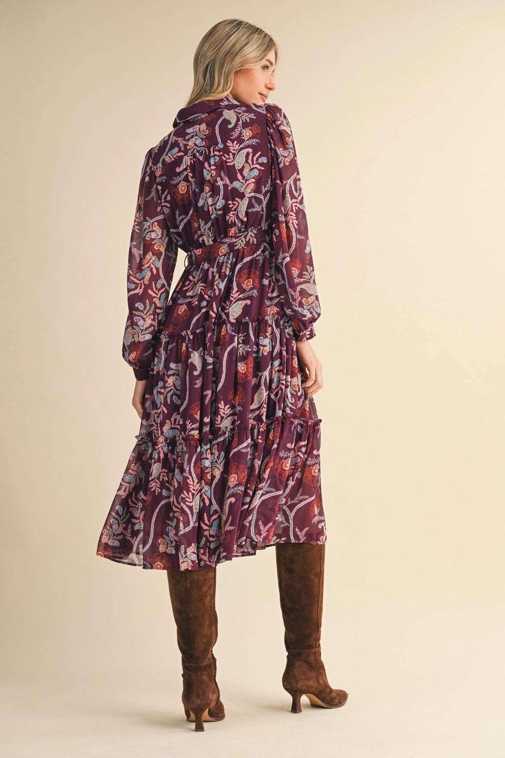 Exclusive Paisley Print Ruffle Tiered Midi Dress