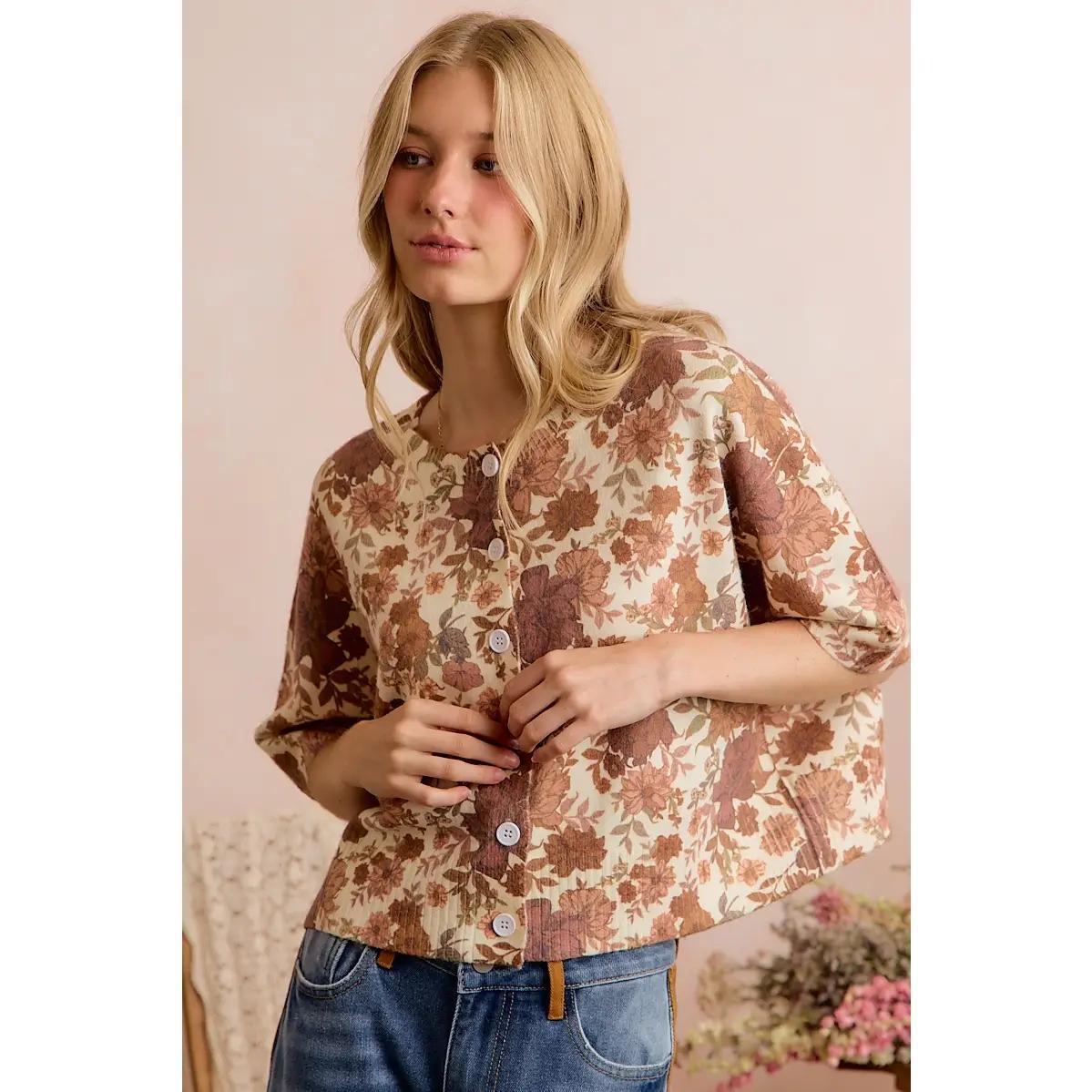 Floral Print Button Front Sweater Vest