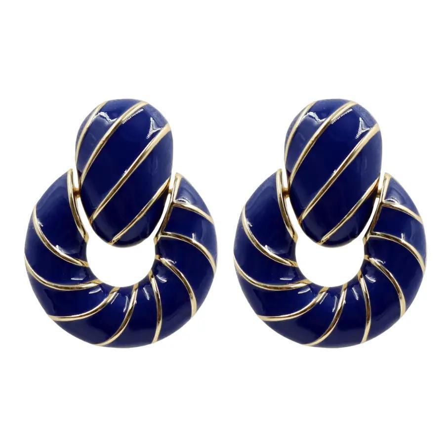 Blue Enamel Twist Earrings