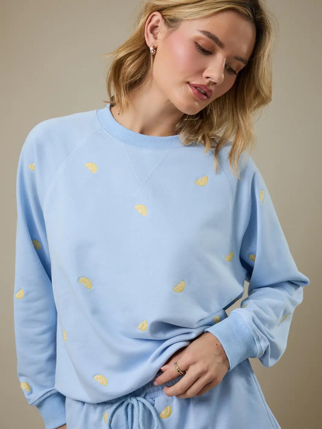 Crew Neck Long Sleeve Lemon Embo Sweatshirt
