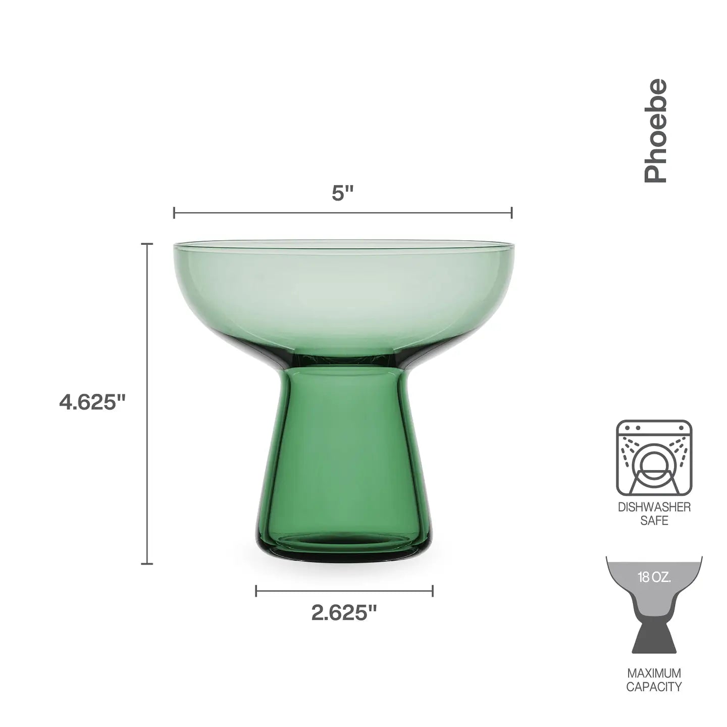Phoebe 18oz Margarita Glass Set Of 4 - GREEN