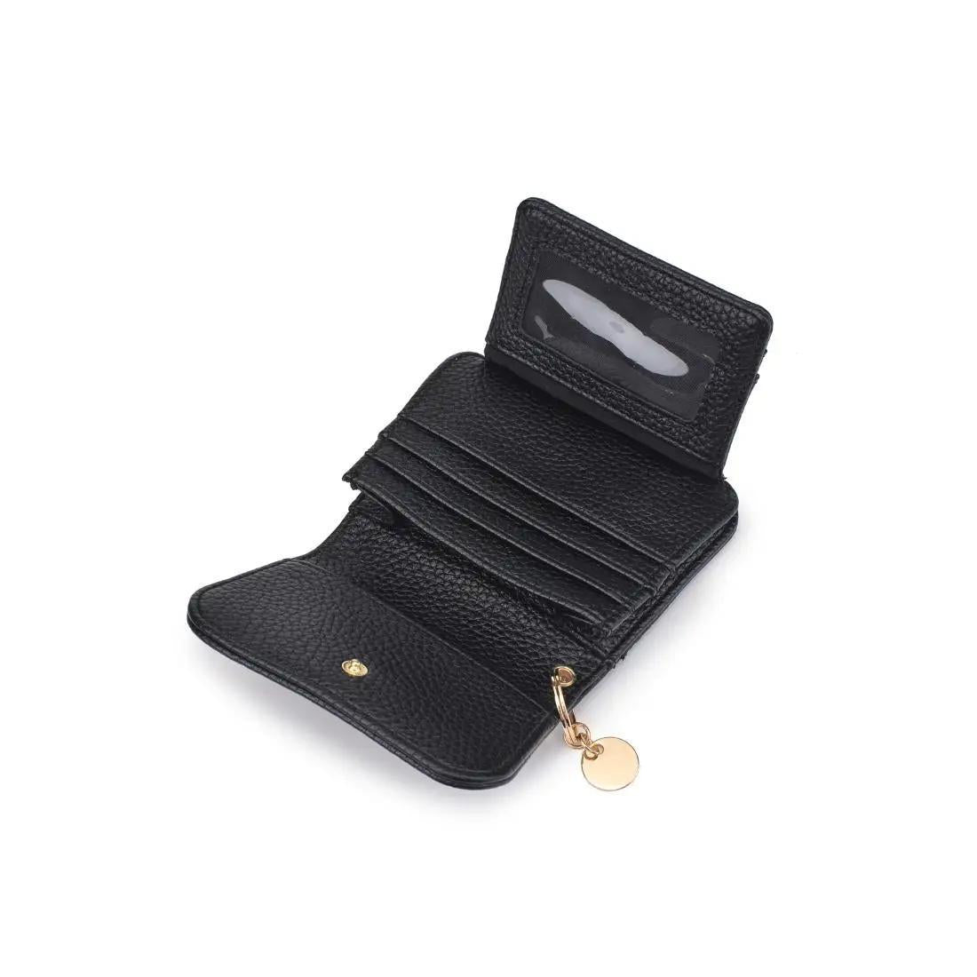 Inside of black wallet with inserts to pit cards.