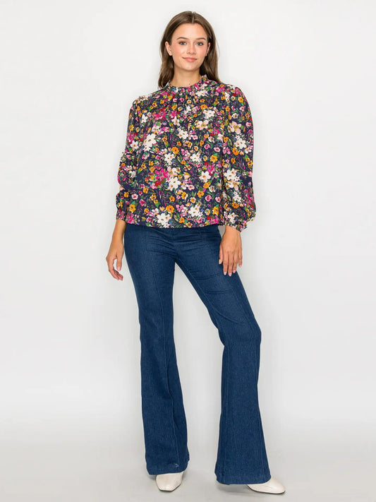 Beautiful Fall Wild Flower Print Cotton Blouse