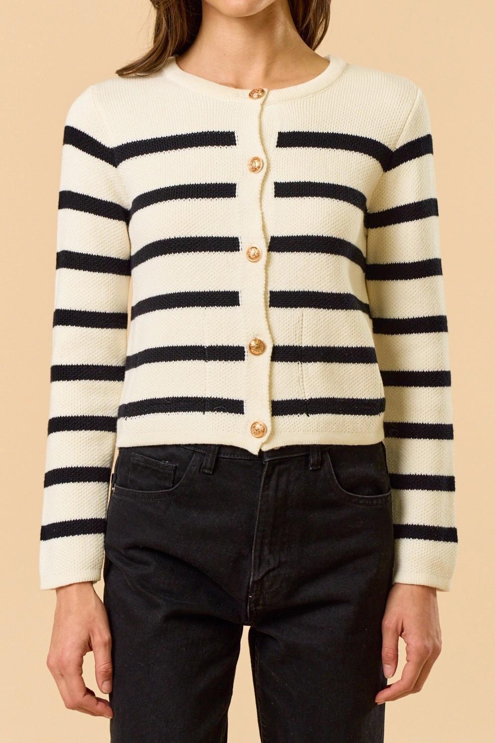 Striped Button Down Sweater with Gold Buttons