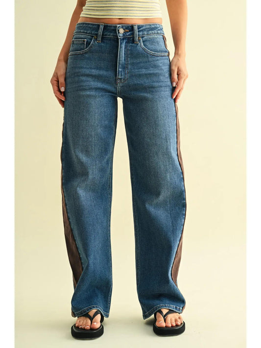 Corduroy Side Panel Wide Leg - Dark Denim
