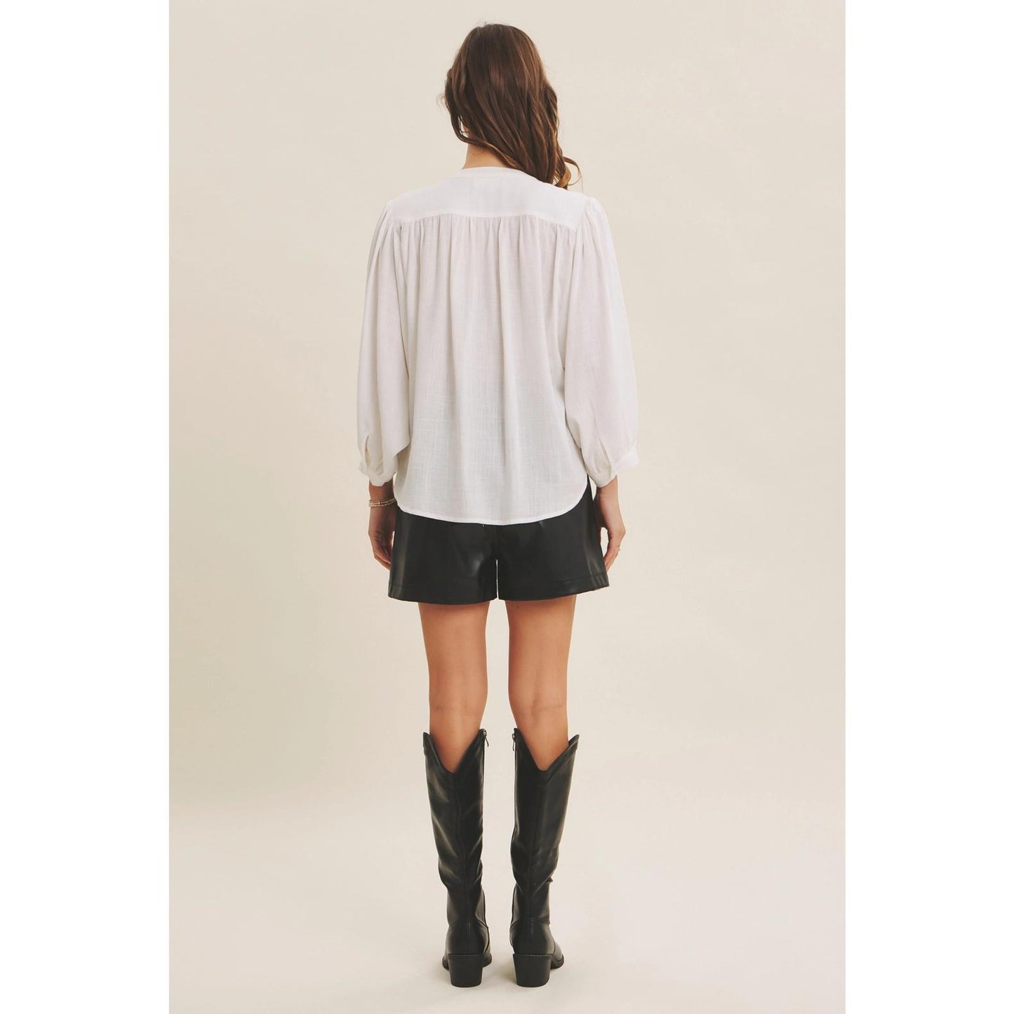 Off White Linen Blend Oversized Button-Down Blouse