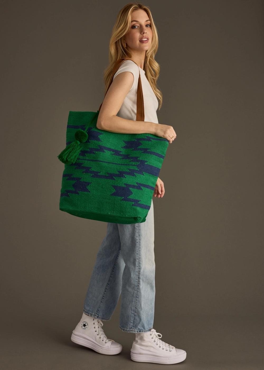 Green & Navy Aztec Tote