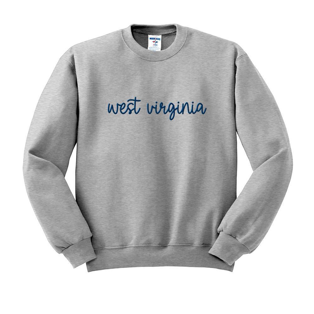 Script West Virginia Embroidered Sweatshirt (Grey)