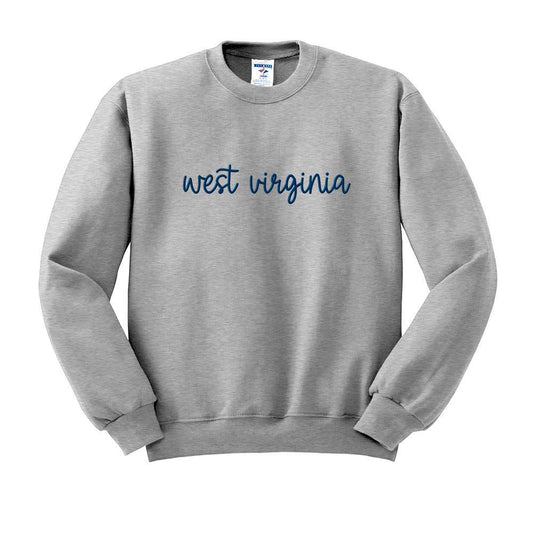 Script West Virginia Embroidered Sweatshirt (Grey)