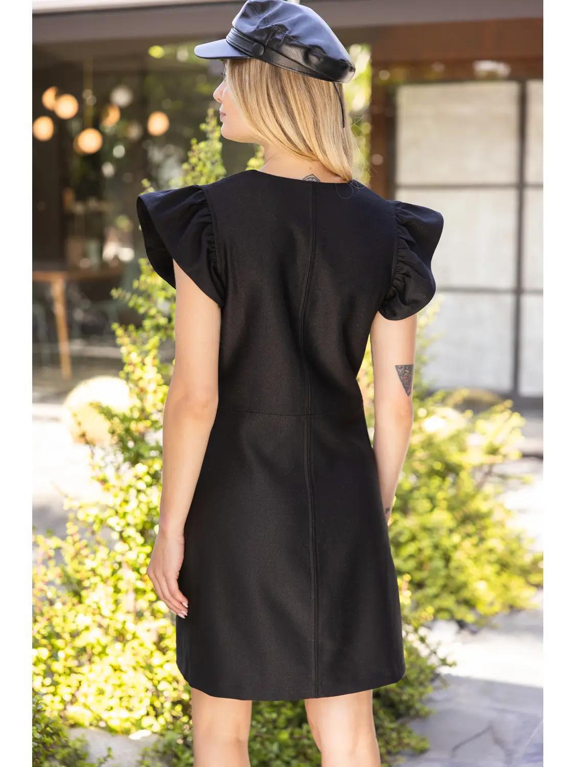 Ruffle Cap Sleeve Front Pocket Mini Dress