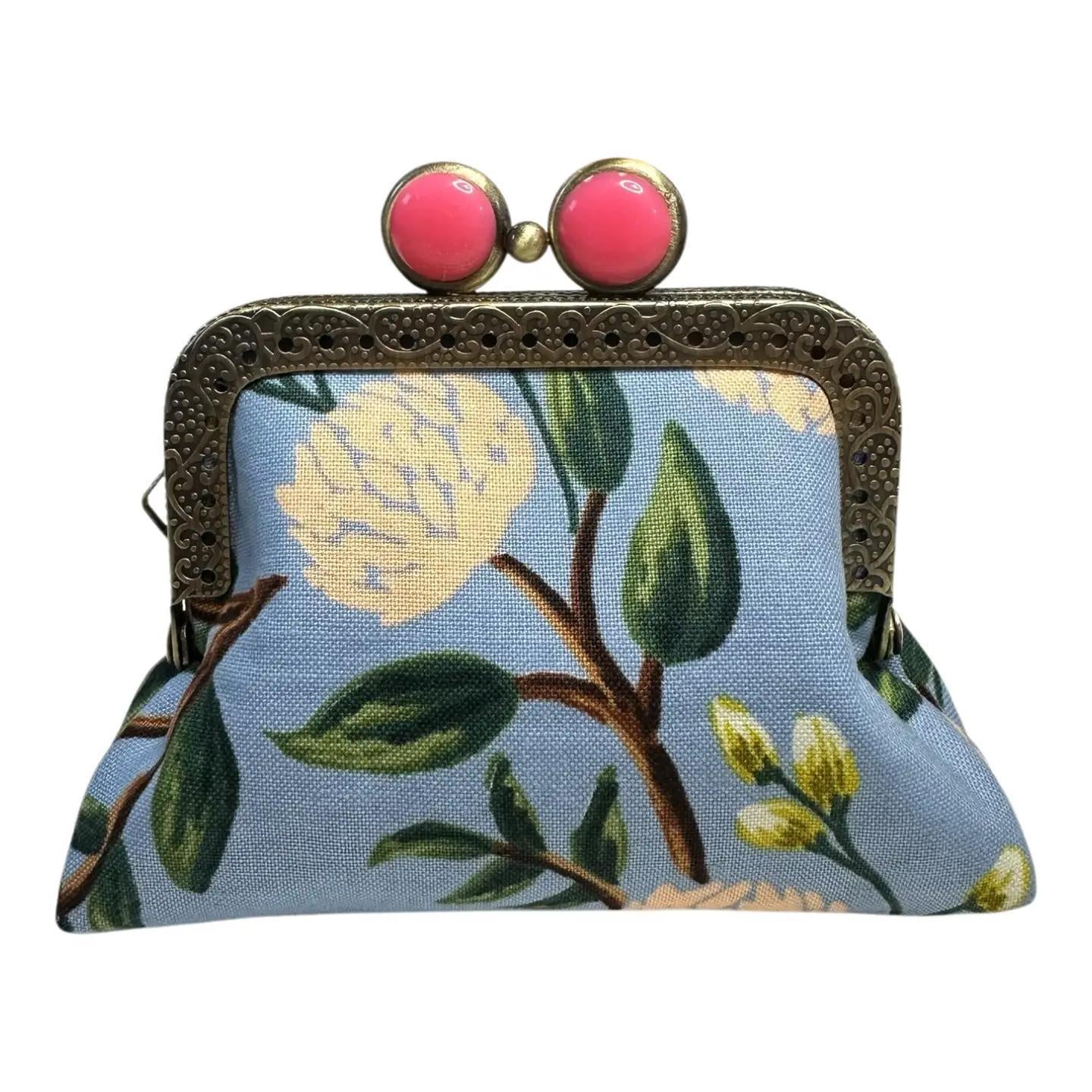 Peonies Dusty Blue- Mini Clutch Coin Purse