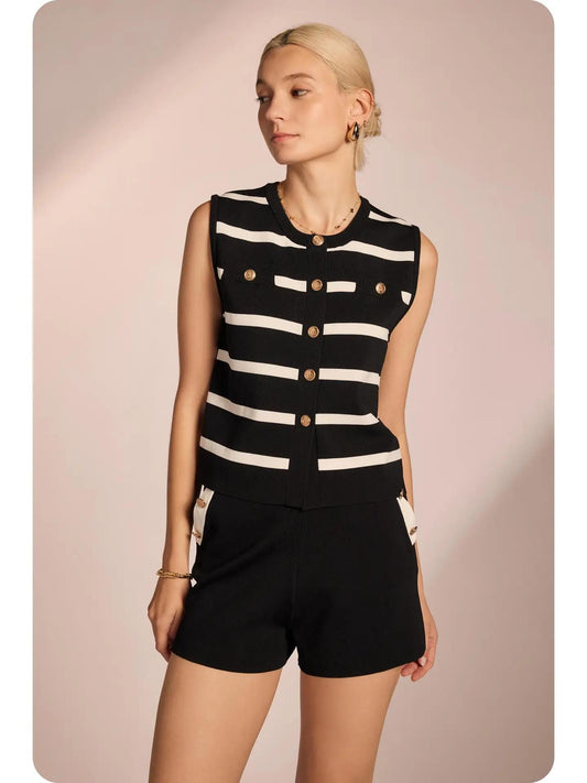 Striped Knit Sleeveless Vest Top
