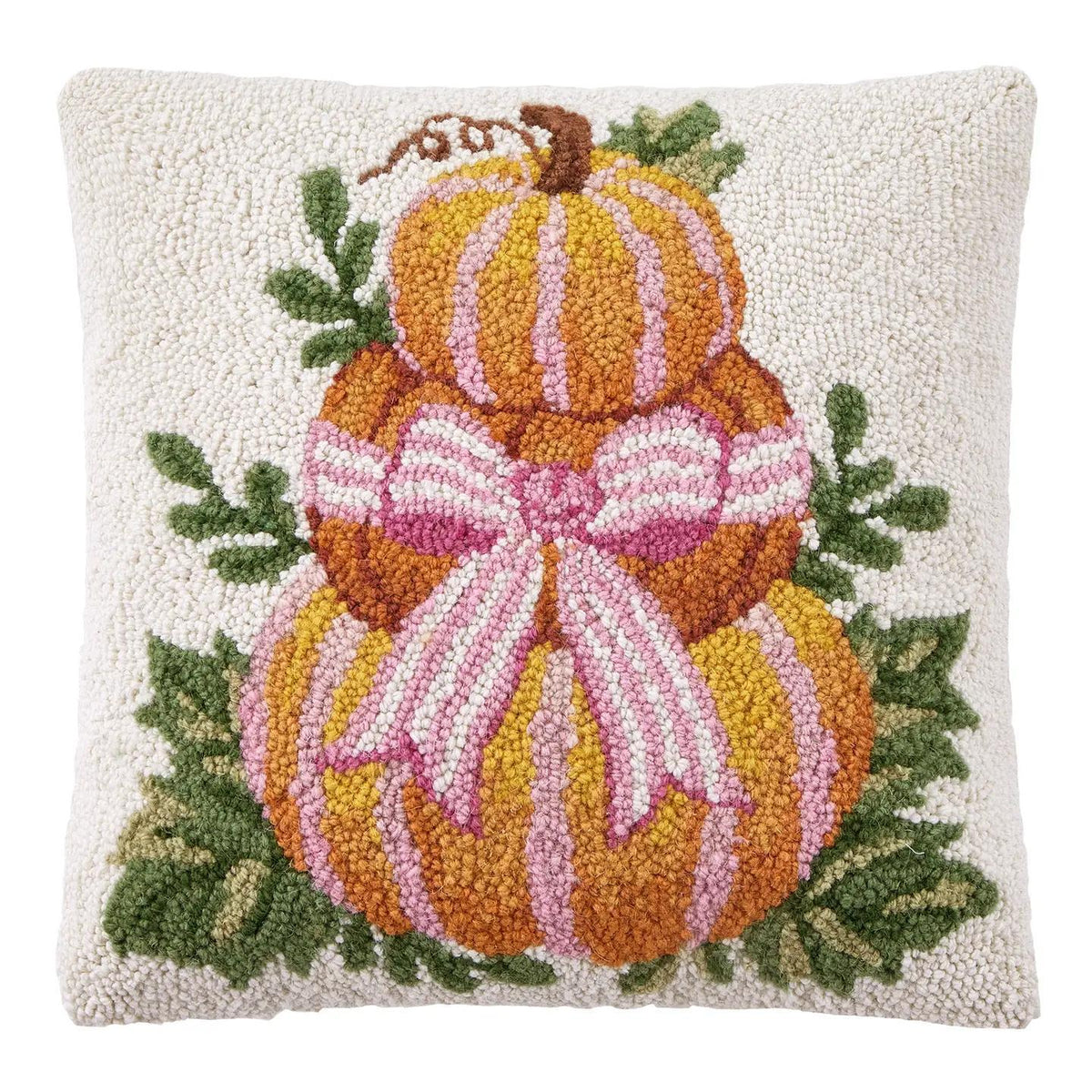 Pumpkin Stack W/Stripe Bow Hook Pillow