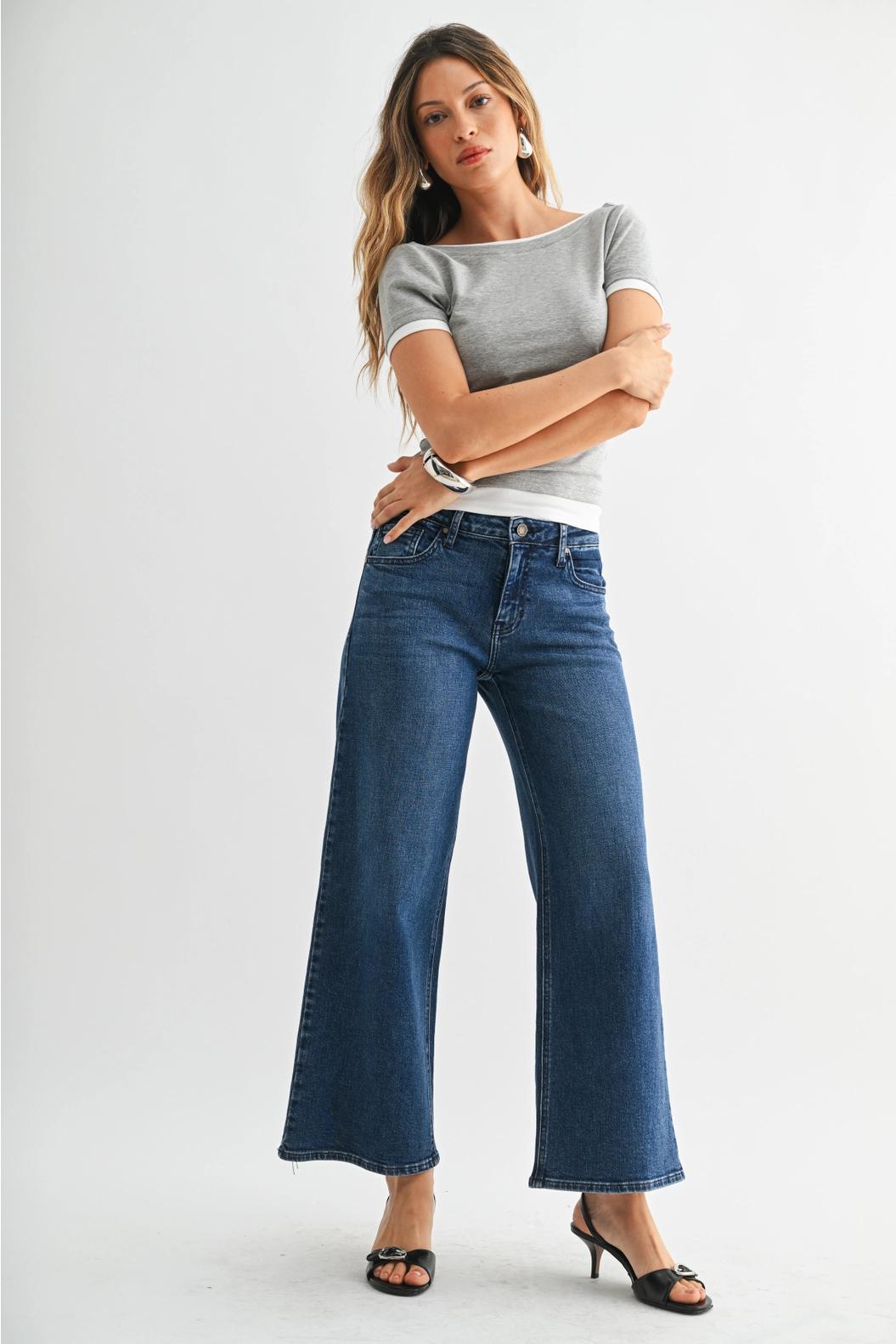 Mid Rise Slim Wide Leg
