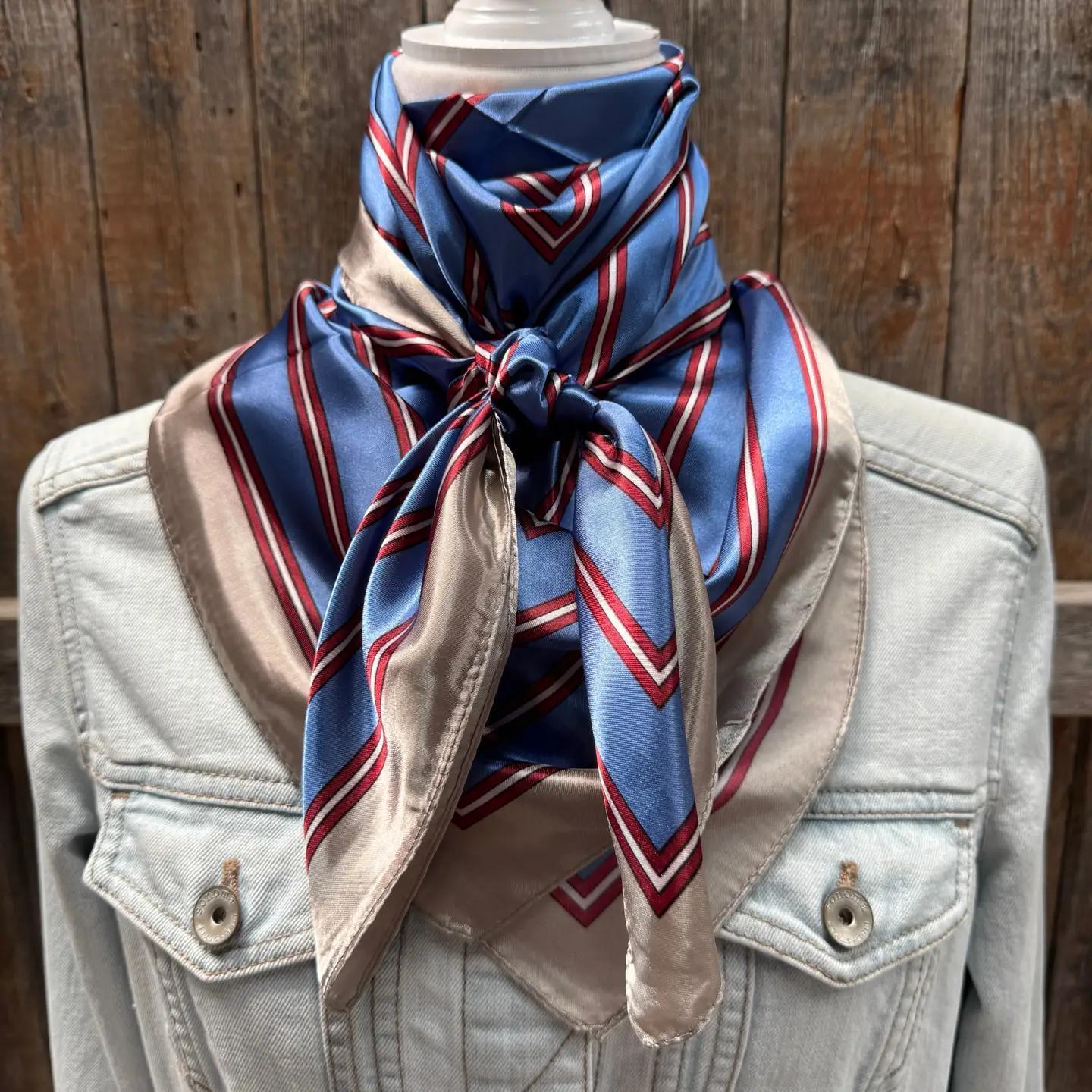 35X35" Blue and Burgundy Stripes Wild Rag